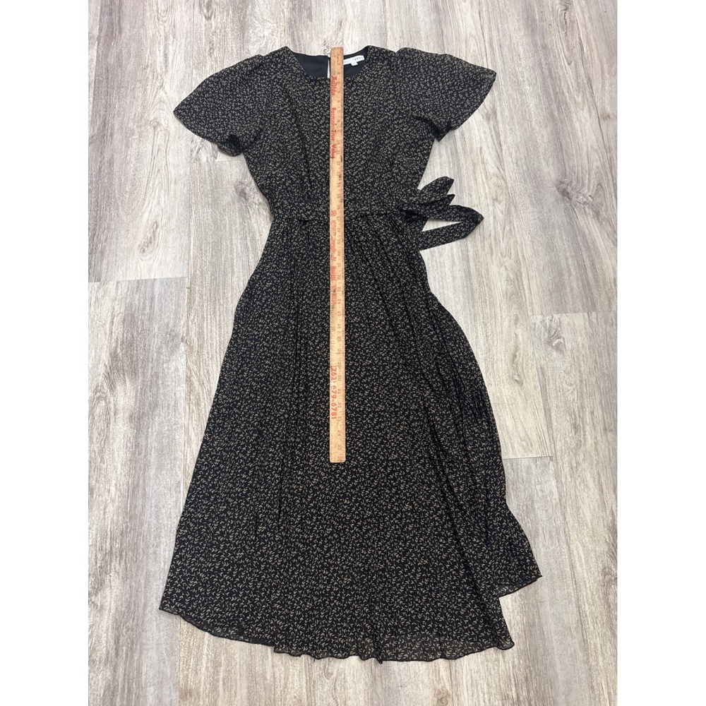 Baltic Born Prim Pleated Dress Black Tan Leaf Print  Short Flutter Sleeve Small - Picture 8 of 9